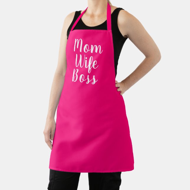 Mum wife boss hot pink custom script stylish apron (Insitu)