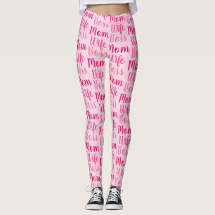 Mum wife boss light pink custom script cute modern leggings