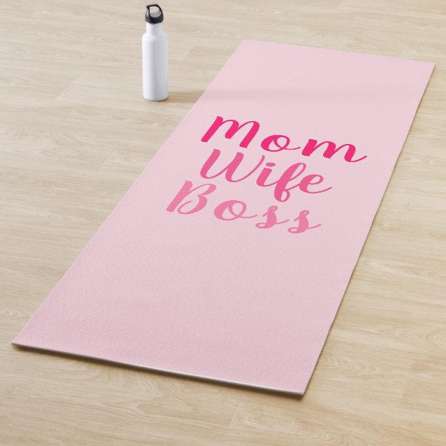 Mum wife boss light pink custom script cute yoga mat (In Situ)