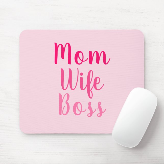 Mum Wife Boss pink custom script stylish chic Mouse Mat (With Mouse)