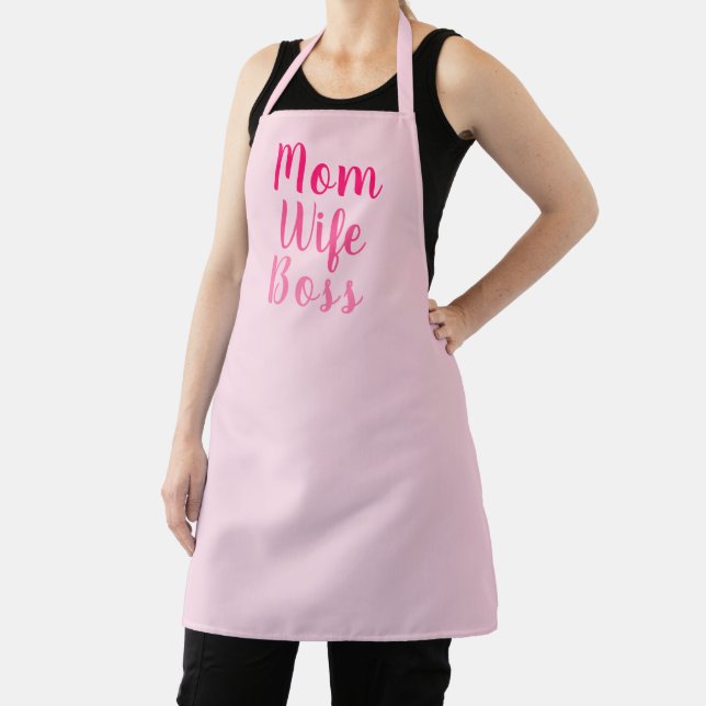 Mum wife boss pink gradient custom script stylish apron (Insitu)