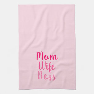 Mum wife boss pink gradient custom script stylish tea towel