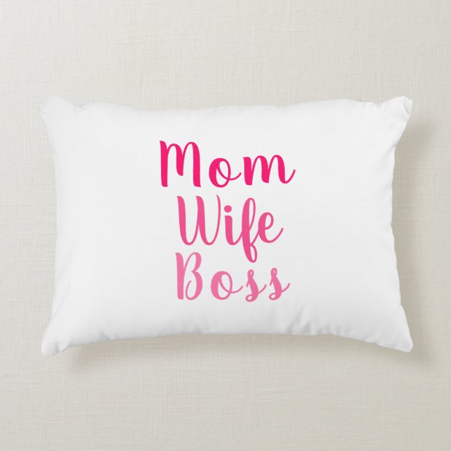 Mum wife boss pink white custom script cute decorative cushion (Front)