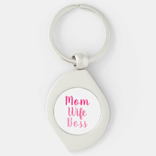 Mum wife boss pink white custom script cute key ring