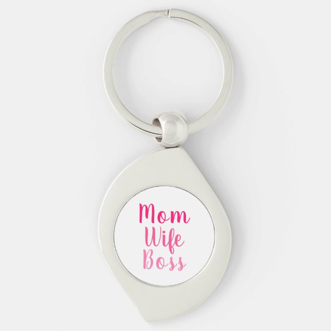Mum wife boss pink white custom script cute key ring (Front)