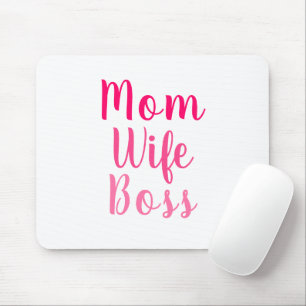 Mum Wife Boss pink white custom script cute Mouse Mat