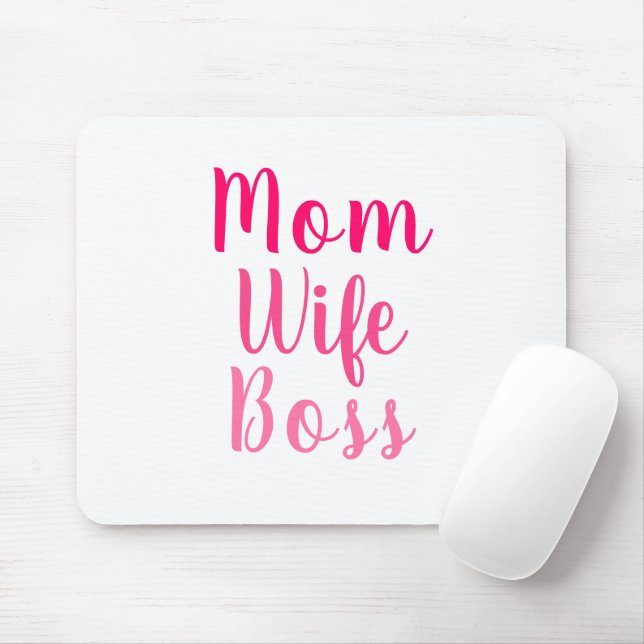 Mum Wife Boss pink white custom script cute Mouse Mat (With Mouse)