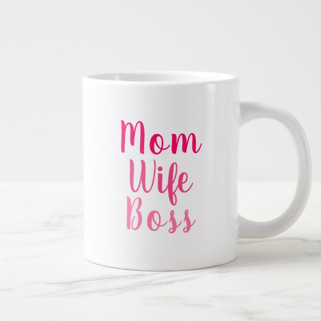 Mum wife boss pink white custom script stylish large coffee mug (Right)