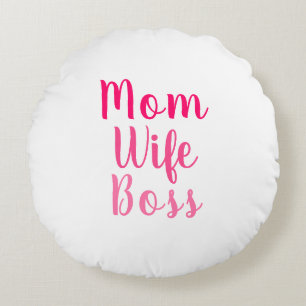 Mum wife boss pink white custom script stylish round cushion