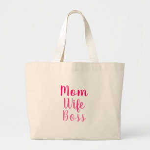 Mum wife boss pink white custom script text cute  large tote bag