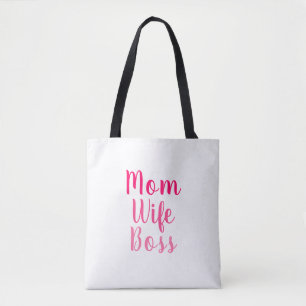 Mum wife boss pink white script stylish chic tote bag