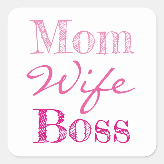 Mum Wife Boss Typography Square Sticker (Front)