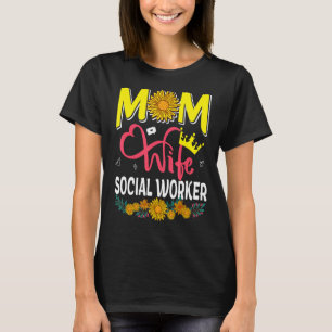 Mum Wife Social Worker Cute Floral Sunflowers Moth T-Shirt