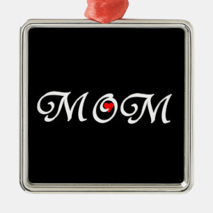 Mum with a red heart metal tree decoration