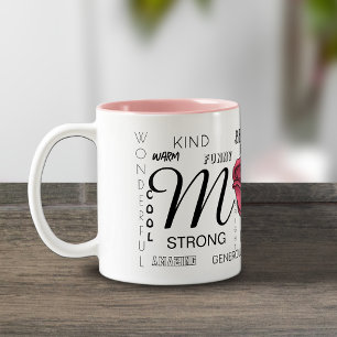 Mum with Heart Rose and Kind Words Pink Two-Tone Coffee Mug