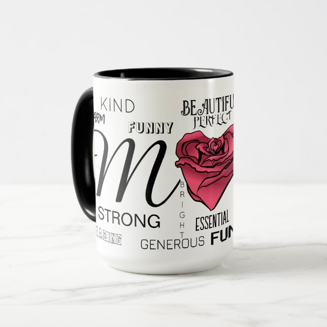 Mum with Heart Rose and Typography Mug (Front Left)