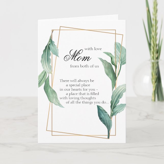 Mum with Love Green and Gold Tropical Leaves Card (Front)