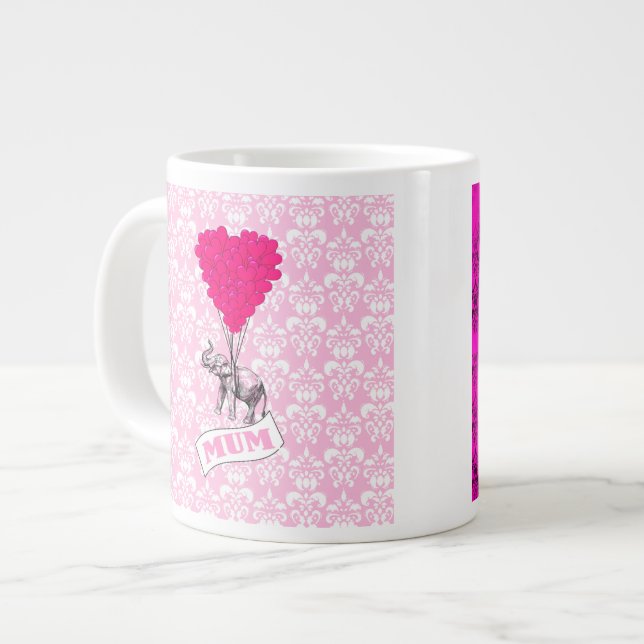 Mum with pink elephant large coffee mug (Front Left)