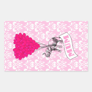 Mum with pink elephant rectangular sticker