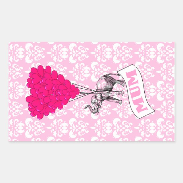Mum with pink elephant rectangular sticker (Front)