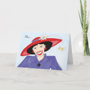 Mum with Red Hat Birthday Card