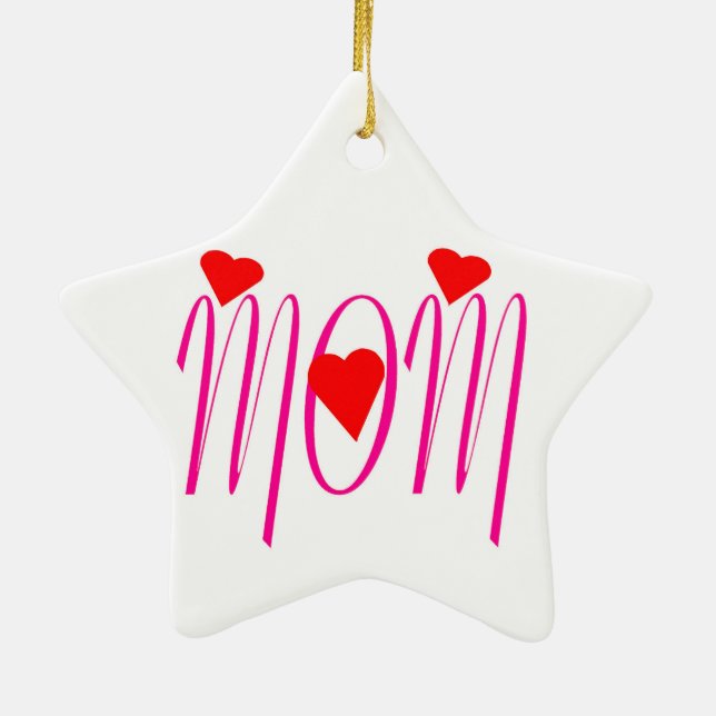 Mum with Red Hearts Ceramic Tree Decoration (Back)
