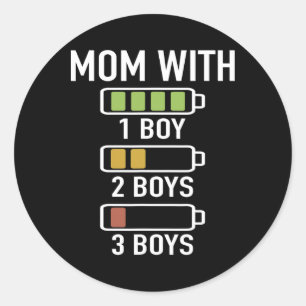 Mum With Three Boys Battery Empty - Mama With 3 So Classic Round Sticker