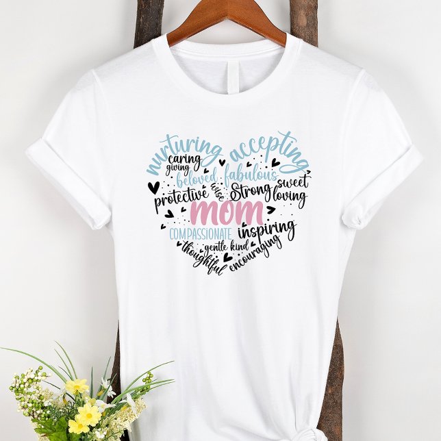 Mum Word Cloud Blue and Pink Heart T-Shirt (Creator Uploaded)