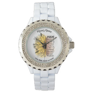 Mum Words Personalised Names Dahlia Flower Watch
