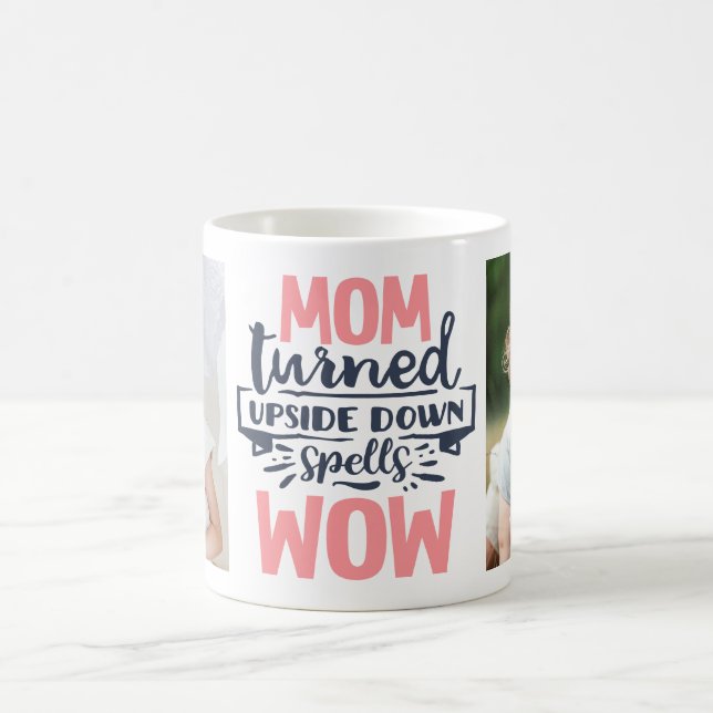 Mum wow fun pink grey typography mothers day quote coffee mug (Center)
