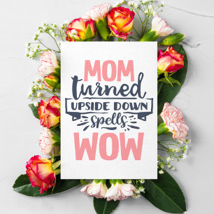 Mum Wow mother's day cute pink grey typography Postcard