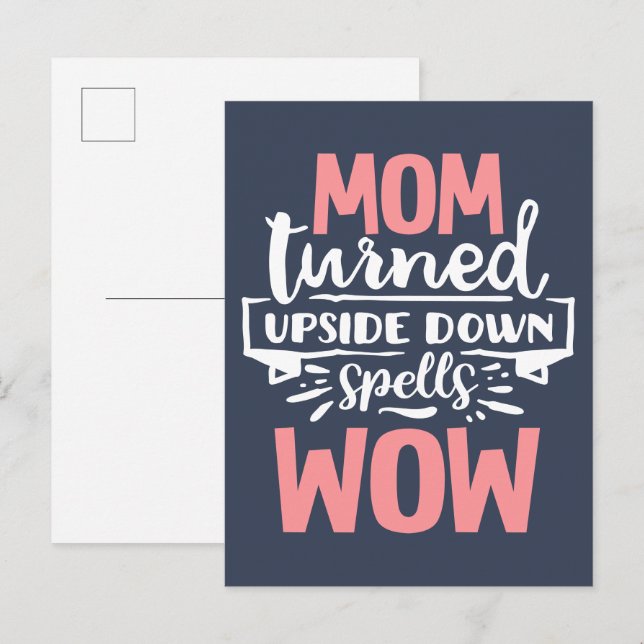 Mum Wow mother's day cute pink grey typography Postcard (Front/Back)