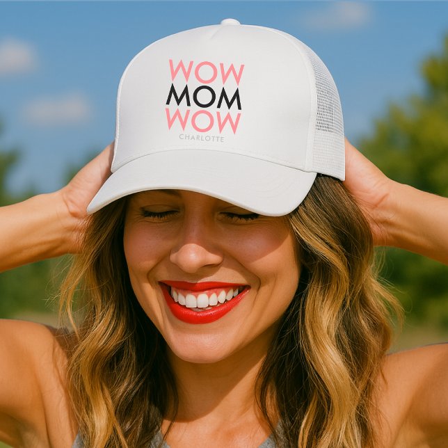 Mum Wow | Mother's Day Name Modern Pink Super Cute Trucker Hat (Creator Uploaded)