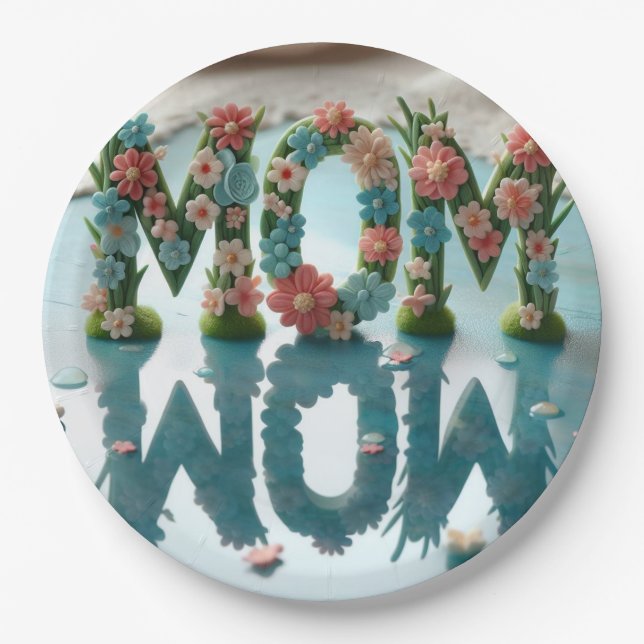Mum Wow Ornate Floral Paper Plate (Front)