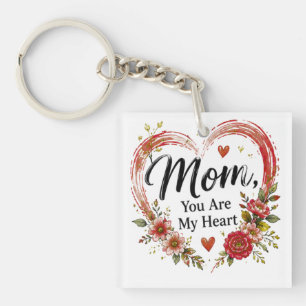Mum You Are My Heart Floral Heart Key Ring