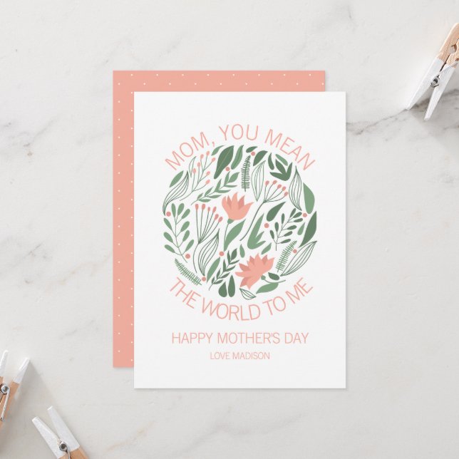 Mum You Mean The World To Me Mother's Day Card (Front/Back In Situ)