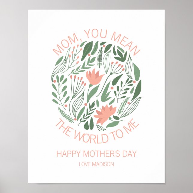 Mum You Mean The World To Me Mother's Day Poster (Front)