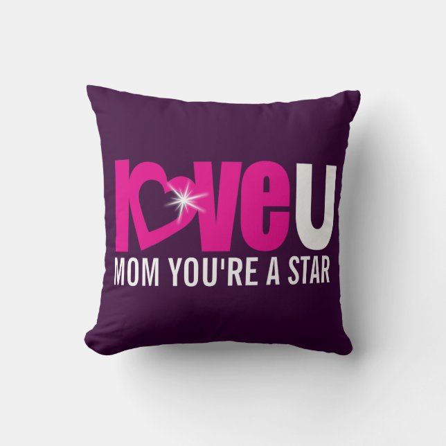 Mum you're a star love u pink purple text pillow (Front)