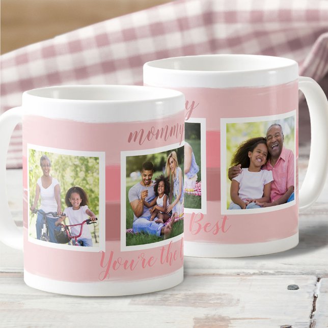 Mum You're the Best - 3 Photo Pink Brush Stroke Coffee Mug (Creator Uploaded)