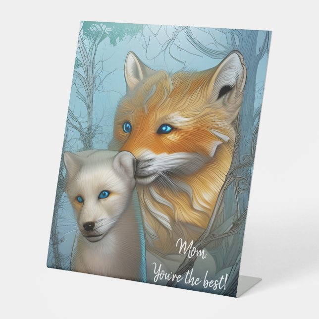Mum You're the best - Fox and baby Pedestal Sign (Front)
