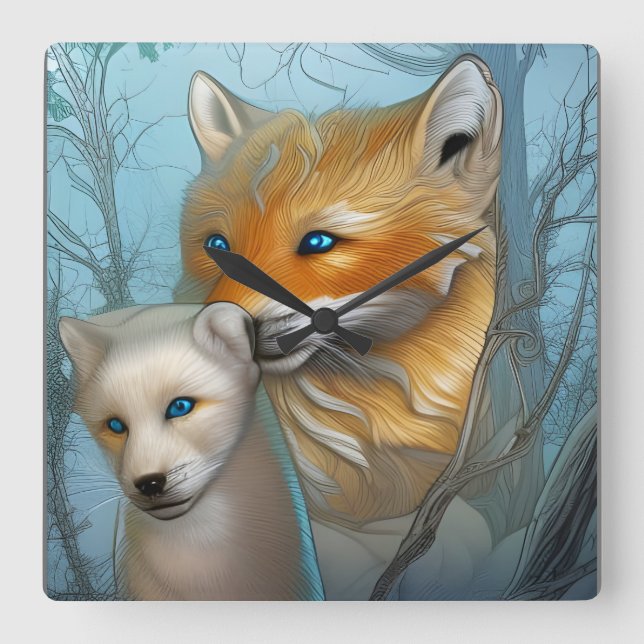 Mum You're the best - Fox and baby   Square Wall Clock (Front)