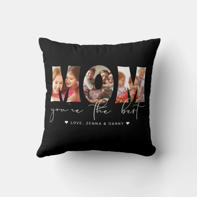 Mum You're the Best Quote Black Photo Collage Cushion (Back)