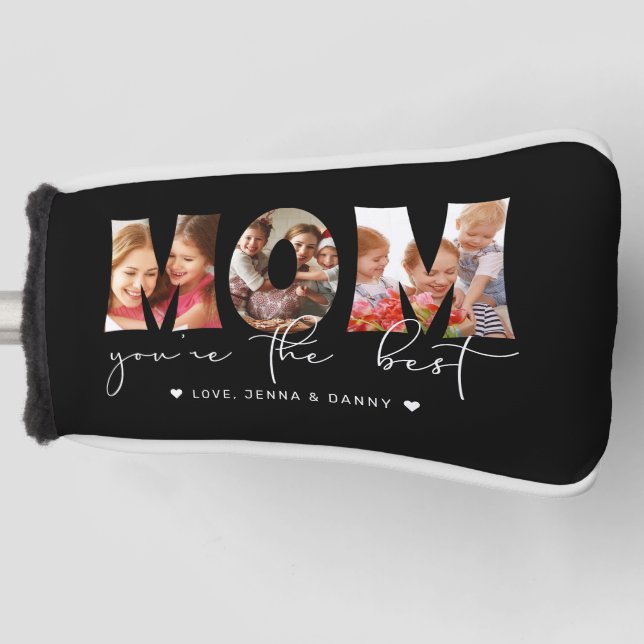 Mum You're the Best Quote Black Photo Collage Golf Head Cover (Front)