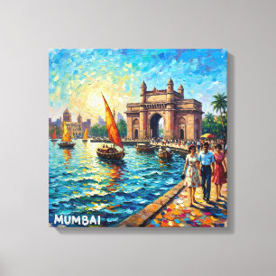 Mumbai Gateway India Harbour Vintage Stretched Can Canvas Print