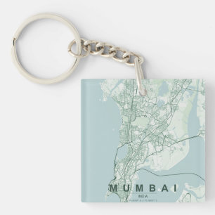 Mumbai India City Map & Custom Text Key Ring