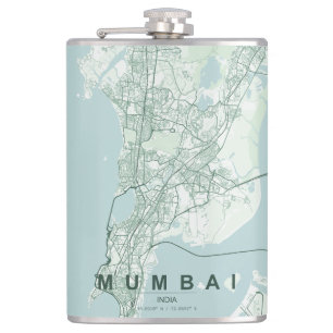 Mumbai India City Map Minimal Design Coffee Hip Flask