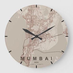 Mumbai India City Map Minimal Large Clock