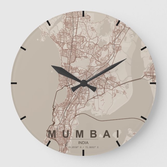 Mumbai India City Map Minimal Large Clock (Front)