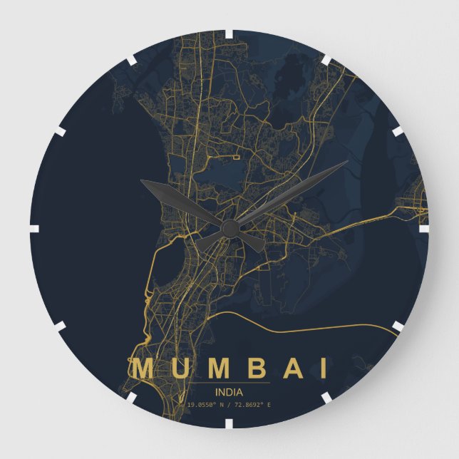 Mumbai India City Map Minimal Large Clock (Front)