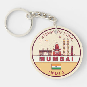 Mumbai India City Skyline Emblem Key Ring